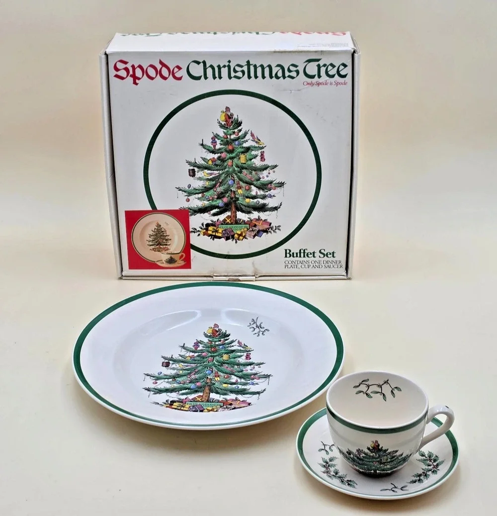 Spode Christmas Tree 3-piece Buffet Set England Earthenware Original Box Vintage
